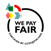 We Pay Fair-Siegel der Universität St.Gallen zeichnet Unternehmen aus, die Lohnungleichheit gemäss Bundesvorgaben (Logib) innerhalb eines Toleranzwertes von 5 % einhalten.