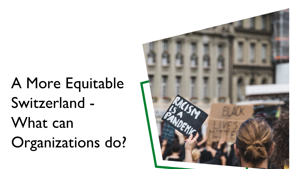 Protestierende mit Plakaten, die Aufschriften wie 'Racism is a Pandemic' tragen, thematisiert die Bekämpfung von institutionellem Rassismus in der Schweiz und die Rolle von Organisationen dabei.