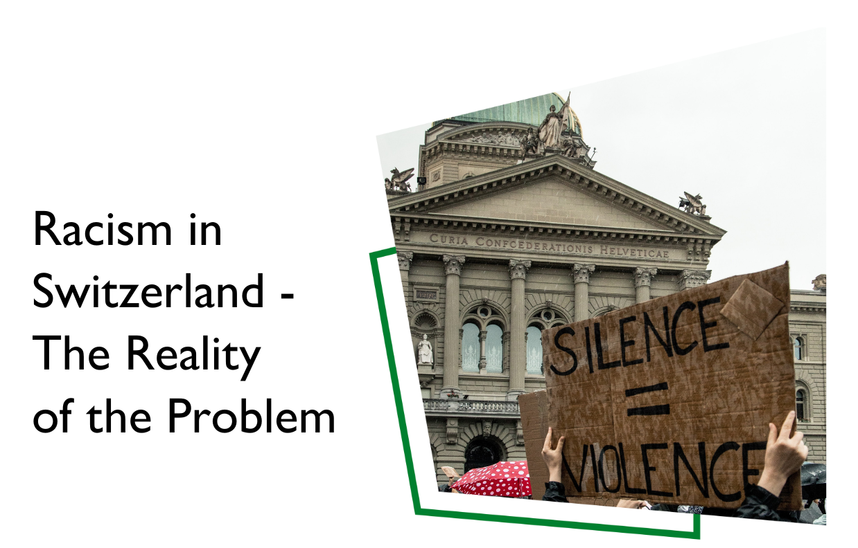 Protestplakat in der Schweiz mit der Aufschrift 'Silence = Violence', bezieht sich auf eine Diskussion über Rassismus in der Schweiz, verfügbar auf YouTube