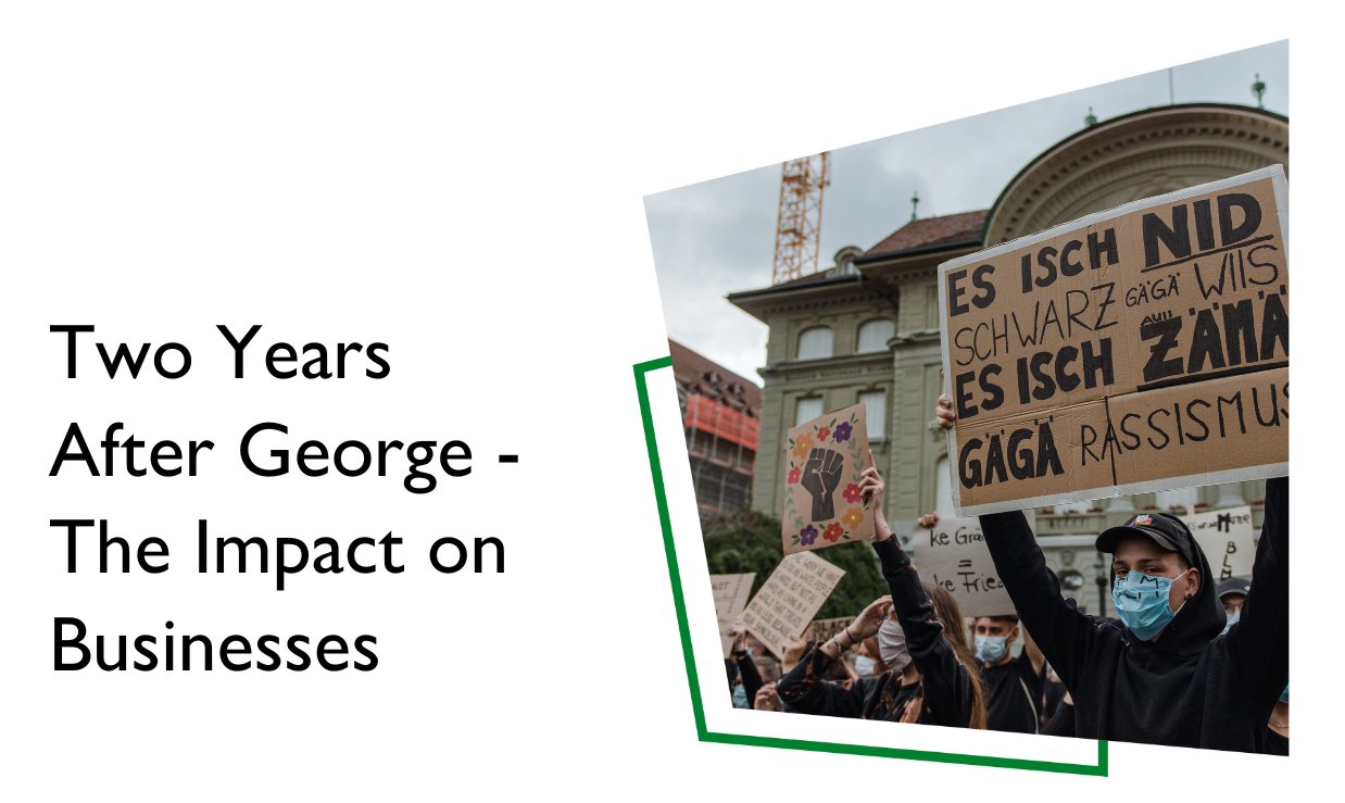 Protestplakat vor dem Bundeshaus mit der Aufschrift 'Es isch nid schwarz gäge wiis, es isch zäme gäge Rassismus', thematisiert die Auswirkungen von George Floyds Tod auf Unternehmen, verfügbar auf YouTube