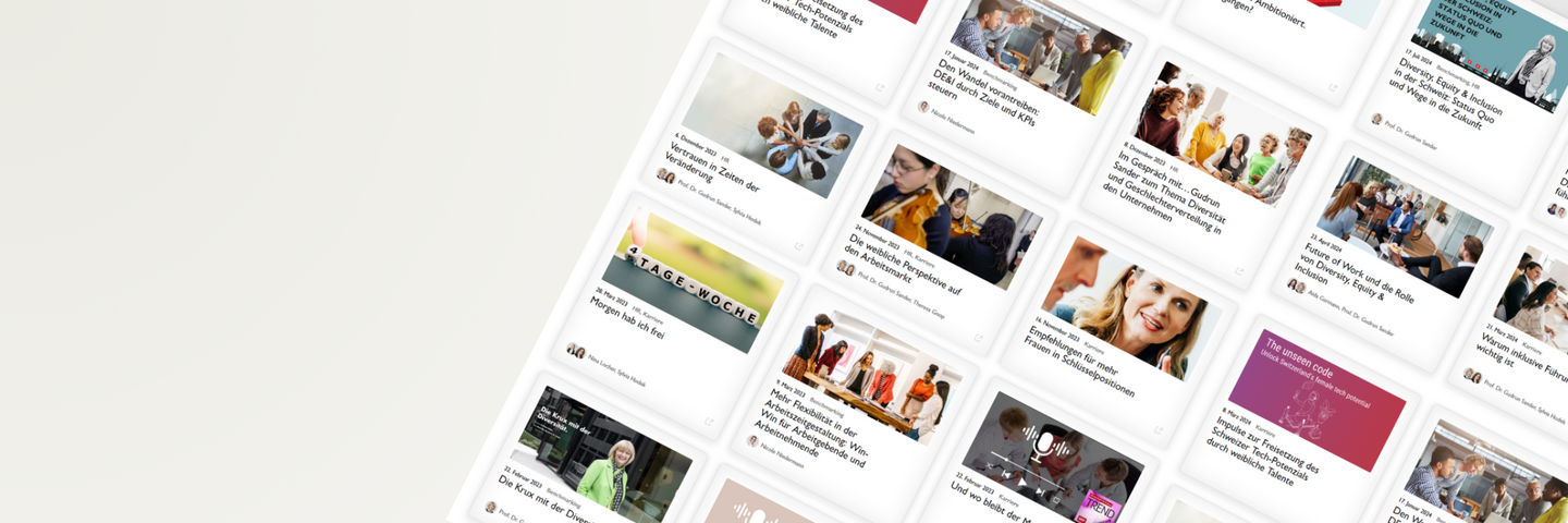 Vorschau auf die Diversity & Inclusion Plattform mit Artikeln, Blogposts, Podcasts und Interviews zu verschiedenen DE&I-Themen. Nutzer können sich über ein vielfältiges Angebot informieren und in die Welt von Diversity, Equity & Inclusion eintauchen.