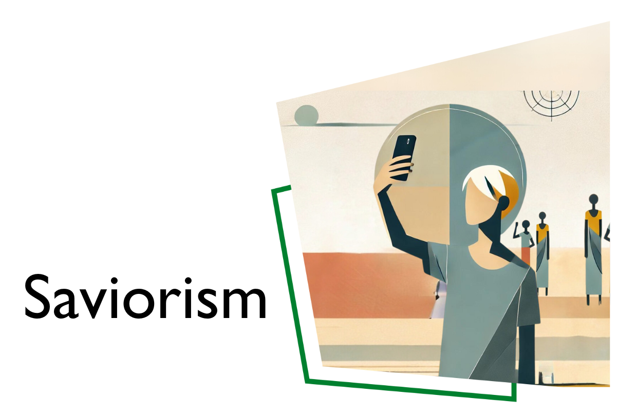 Grafik einer Person, die ein Selfie macht, bezieht sich auf das Thema Saviorism, verfügbar auf YouTube und LinkedIn